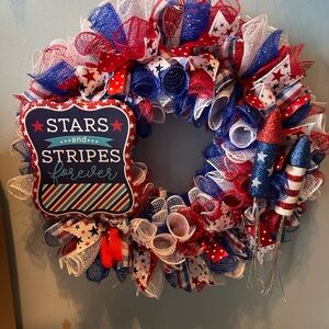 Patriotic Stars and Stripes Decorative Wreath - Red, White & Blue